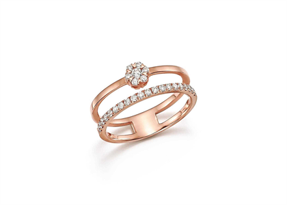 Rose Gold Plated CZ Studded Double Band Fashion Ring